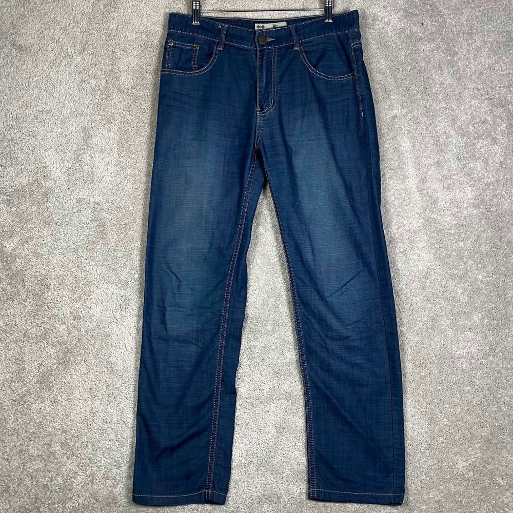 Burberry Brit Jeans Womens 32x28 Blue Straight Leg Denim Knight Logo Stretch